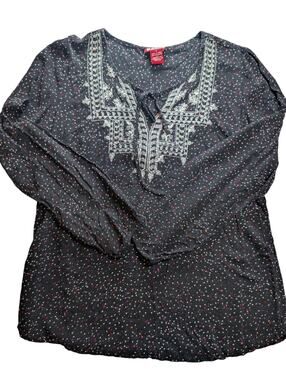Red Ranch Women's Tunic Size Medium Peasant Boho Cottage Lightweight Geometric